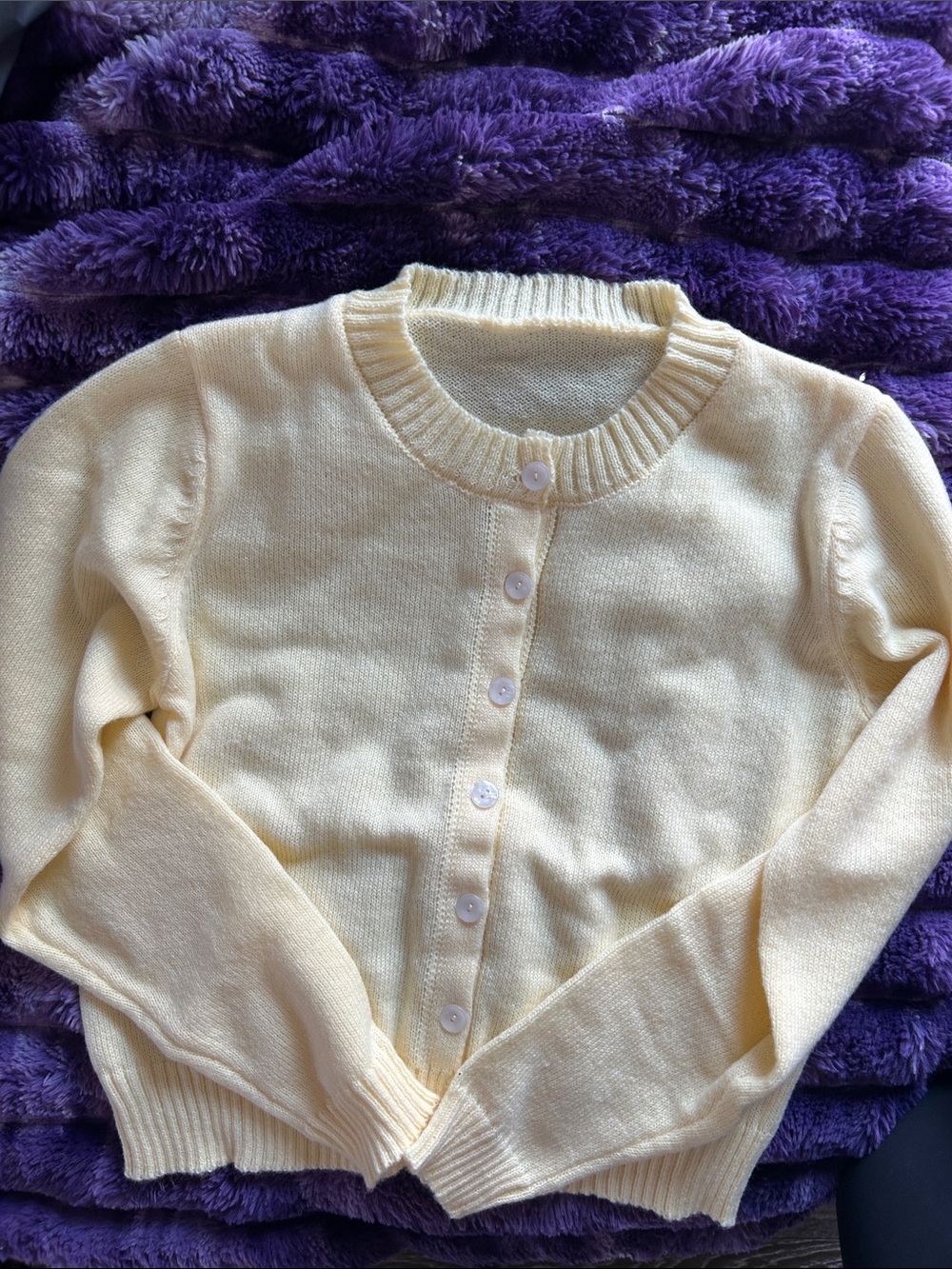Light Yellow Crewneck Button-Up Women's Sweater